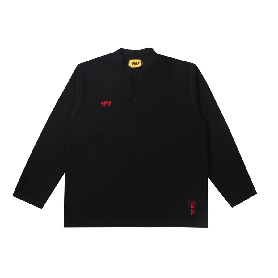 Black Basic Henley Shirt